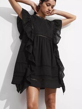 & Other Stories Embroidered Ruffle Mini Dress